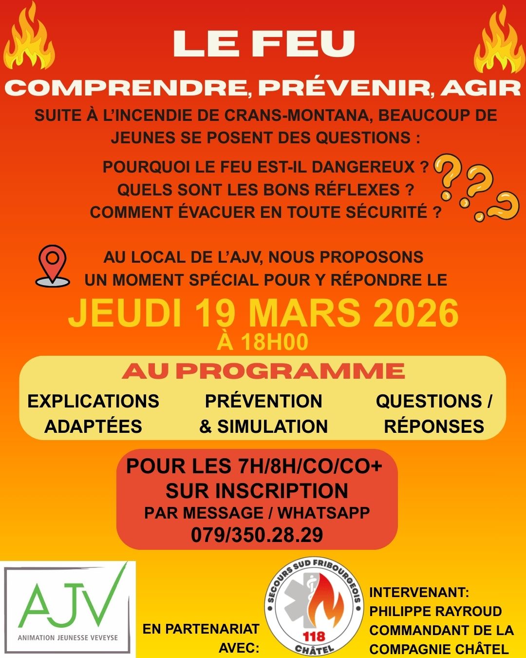 Intervention Pompiers Châtel Animation Jeunesse de la Veveyse